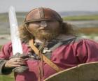 Viking οπλισμένοι με ένα σπαθί και ασπίδα